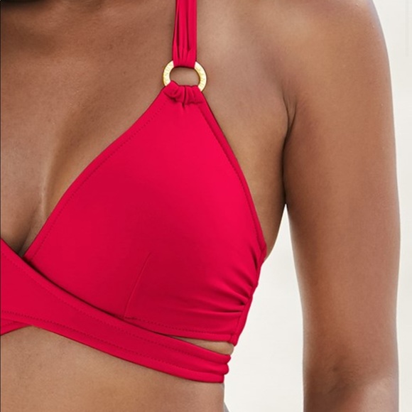 Red strapped wrap bikini top and bottom - Picture 2 of 8